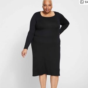 Universal Standard Black Square Neck Ribbed Long Sleeve Midi Size 18/20 (M)